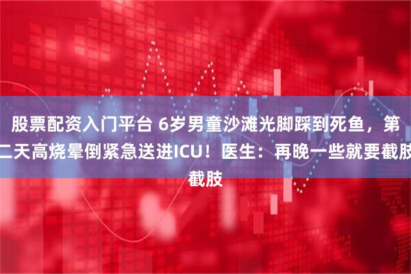 股票配资入门平台 6岁男童沙滩光脚踩到死鱼，第二天高烧晕倒紧急送进ICU！医生：再晚一些就要截肢